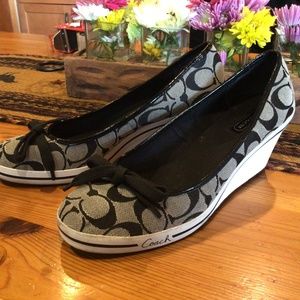 Coach black and grey Classic C print wedge